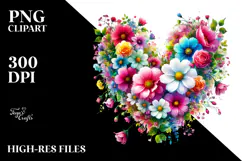 Colorful Flower Heart, White Background PNG Product Image 2