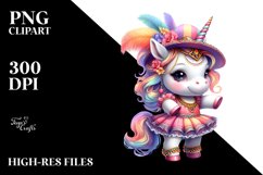 Colorful Baby Unicorn in Zydeco Dancer&#039;s Outfit, PNG Product Image 1
