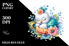 Colorful Cute Baby Peacock Sleeping in a Flower | Clipart Product Image 1