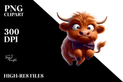 Cute Highland Cow with Bow Tie PNG Product Image 2