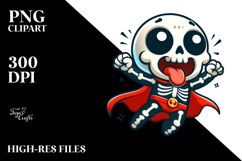 Cute Cartoon Skeleton with Superhero Cape PNG Product Image 2