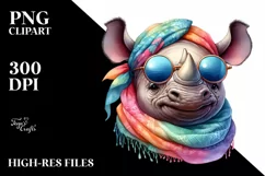Whimsical Rhino with Silk Scarf | Watercolor Product Image 3