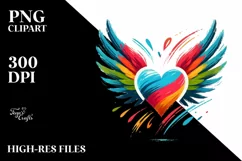 colorful Heart with Wings, PNG Product Image 2