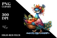 Colorful Peacock with Basket | Sublimation | Clipart Product Image 1