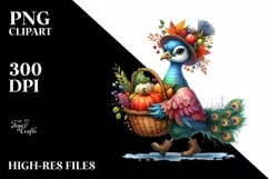 Colorful Peacock with Basket | Sublimation | Clipart Product Image 1