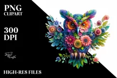 Vibrant Abstract Flowers Owl PNG Product Image 3