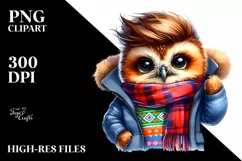 Cute Baby Owl Posing, Vibrant Drawing PNG Product Image 3