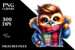 Cute Baby Owl Posing, Vibrant Drawing PNG Product Image 2
