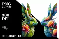 Vibrant Watercolor Rabbit with Flowers, PNG Product Image 3