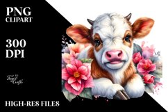 Highland Cow with Begonia PNG Product Image 2