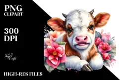 Highland Cow with Begonia PNG Product Image 2