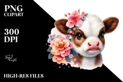 Cute Cow with Begonia PNG Product Image 2