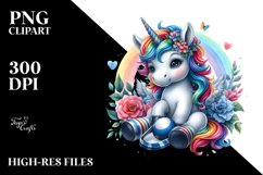 Colorful Baby Unicorn with Puck, PNG Product Image 3
