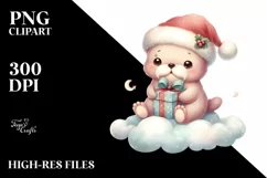 Retro Baby Walrus with Santa Hat PNG Product Image 3