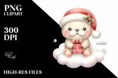 Retro Baby Walrus with Santa Hat PNG Product Image 3