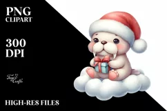 Retro Baby Walrus with Santa Hat PNG Product Image 3