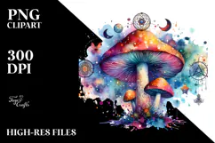 Watercolor Magical Celestial Mushroom PNG Product Image 2