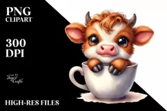 Smiling Baby Highland Cow in a Cup | Clipart Product Image 1