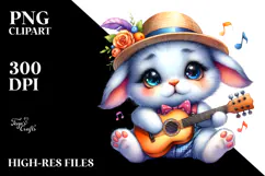 Baby Rabbit with Guitar Watercolor PNG Product Image 2
