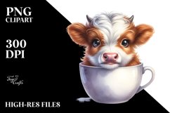 Colorful Cute Baby Highland Cow in a Cup | Clipart Product Image 3