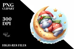 Vibrant Cute Baby Hippo Dressed for Christmas Product Image 1