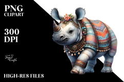 Digital Watercolor with Baby Rhino PNG Product Image 2