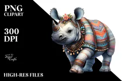 Digital Watercolor with Baby Rhino PNG Product Image 2