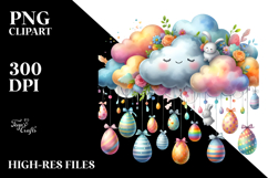 Watercolor Colorful Cloud with Easter Eggs PNG Product Image 2