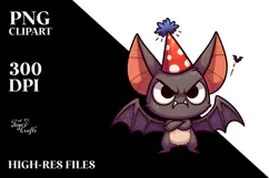 Silly Cartoon Bat with Party Hat PNG Product Image 2