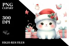 Watercolor Cat with Christmas Decorations PNG Product Image 3