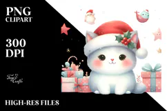 Watercolor Cat with Christmas Decorations PNG Product Image 2