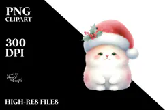 Watercolor Cat with Santa Hat, Transparent PNG Product Image 2