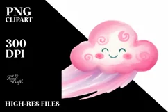 Smiling Pinkish Cloud Watercolor PNG Product Image 2