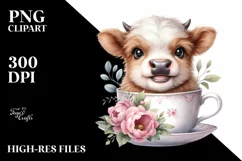 Smiling Baby Highland Cow in a Cup | Clipart Product Image 3
