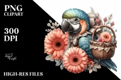 Cute Baby Macaw Holding Flowers in Gothic Style Product Image 1