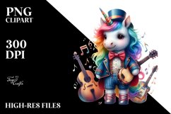Colorful Baby Unicorn in Musician&#039;s Attire, PNG Product Image 1