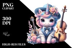 Colorful Baby Unicorn in Musician&#039;s Attire, PNG Product Image 3