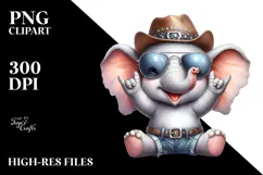 Cute Baby Elephant with Rocker Look, PNG Product Image 2