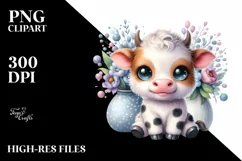 Cute Baby Highland Cow Smiling Vase Bubbles | Clipart Product Image 3