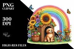 Watercolor Dog House with Fruit and Sunflower Product Image 1