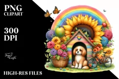 Watercolor Dog House with Fruit and Sunflower Product Image 1