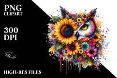 Colorful Watercolor Owl, Abstract PNG Product Image 2