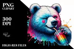 Quirky Bear Sipping Colorful Drink PNG Product Image 1