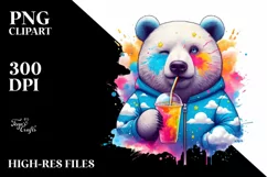 Fresh Bear with Straw and Colorful Drink PNG Product Image 1