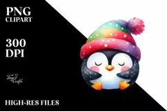 Colorful Watercolor Wimsical Penguin Sleeping | Clipart Product Image 3