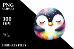 Colorful Watercolor Wimsical Penguin Sleeping | Clipart Product Image 3