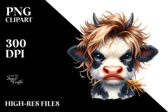 Angry Baby Cow with Cool Hair and Hay Straw, PNG Product Image 2