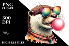 Colorful Otter Chewing Gum | Sublimation Clipart Product Image 3