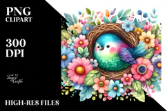 Colorful Bird, Flowers PNG Product Image 2