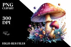 Glossy Magical Mushroom,Watercolor Splash PNG Product Image 1
